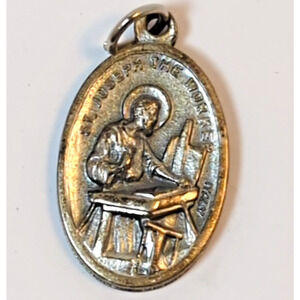 Vintage St Joseph the Worker Pray For Us Medal Italy Catholic Medal Pendant